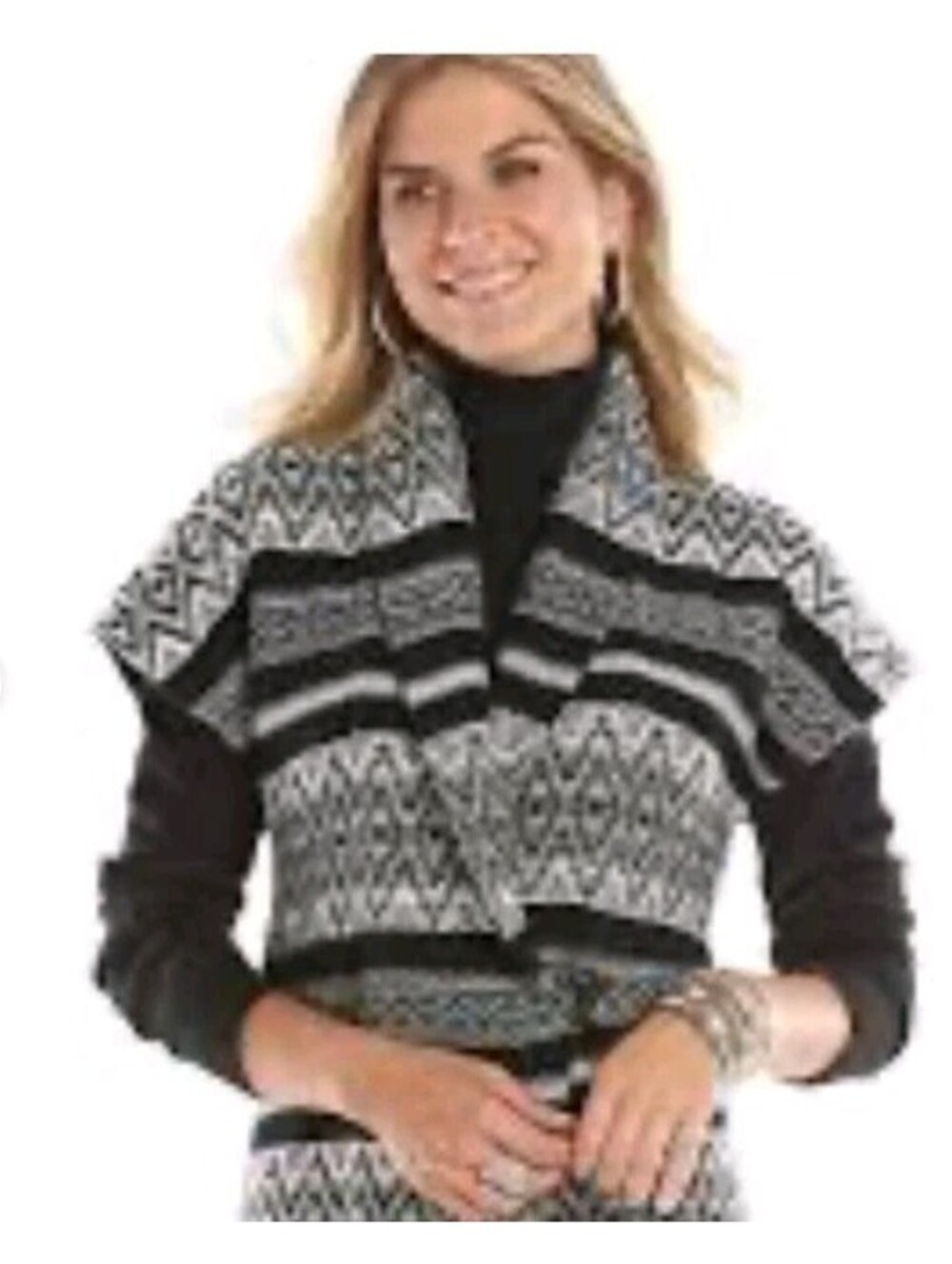 Chaps Sweater Vest Womens XL Aztec  Southwestern Black & White Shawl Neck